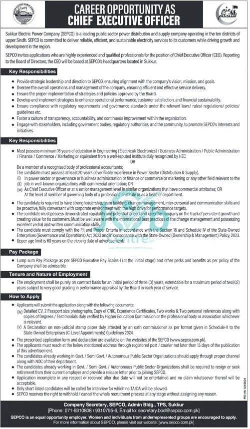 Sukkur Electrical Power Company SEPCO Jobs 2024 Advertisement