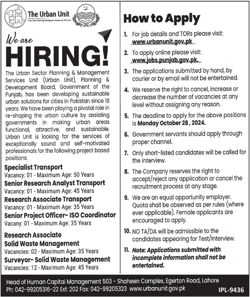 The Urban Unit Jobs 2024 Advertisement