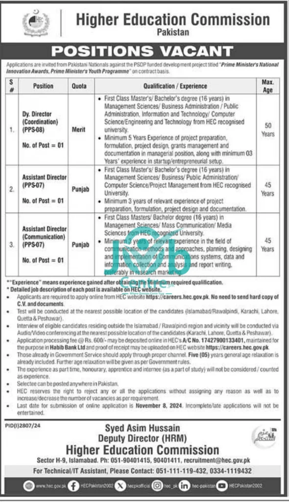 Higher Education Commission HEC Jobs 2024 Advertisement