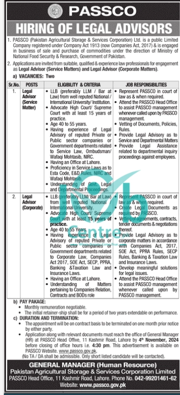 Latest Pakistan Agricultural Storage & Services Corporation Limited PASSCO Jobs 2024 Advertisement