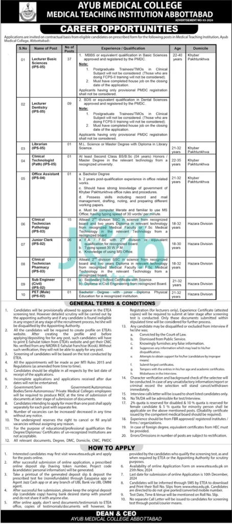  Ayub Medical College Jobs 2024 Advertisement