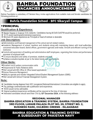 Bahria Foundation Jobs 2024 Advertisement