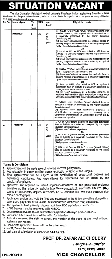 Faisalabad Medical University FMU Jobs 2024 Advertisement