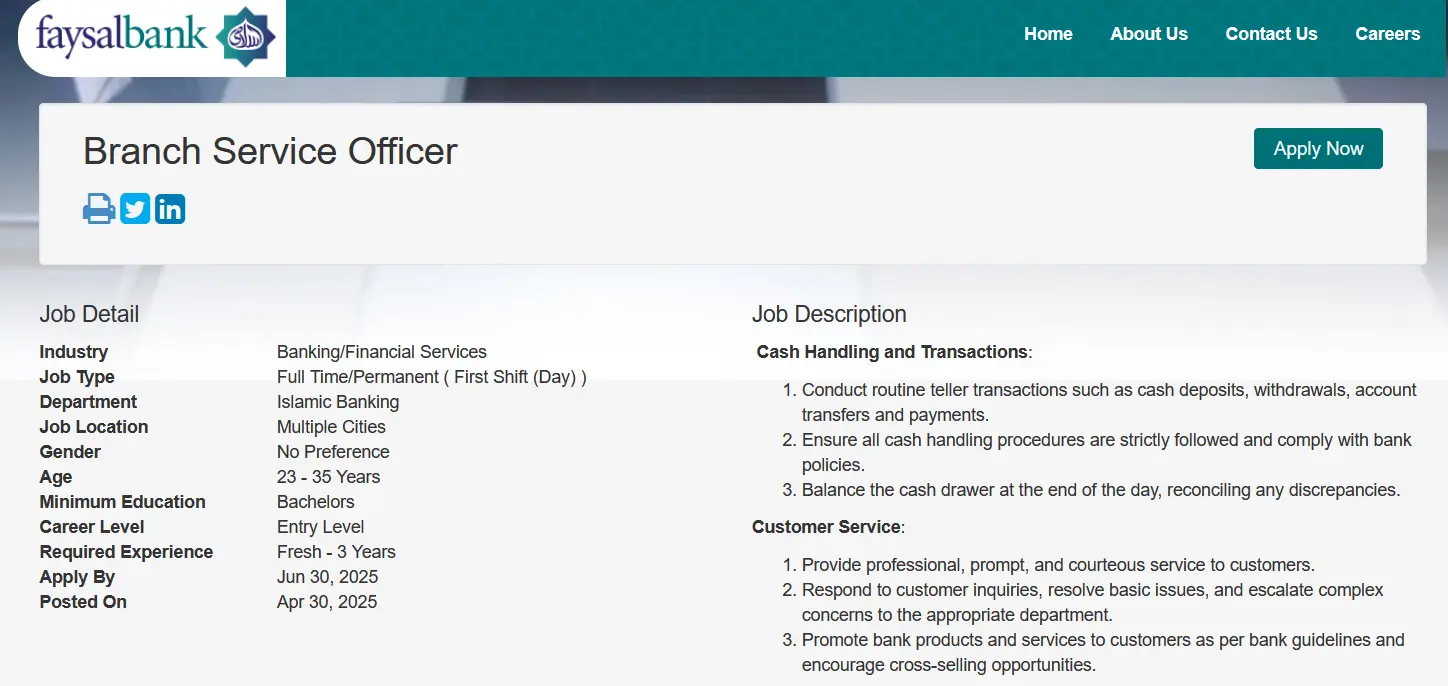 Faysal Bank Jobs 2025 Latest Advertisement