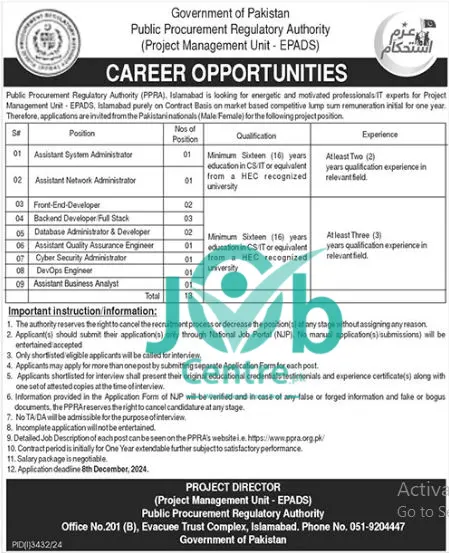 Public Procurement Regulatory Authority PPRA Jobs 2024 Advertisement 