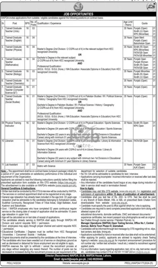 Latest WAPDA Jobs in December 2024 Advertisement