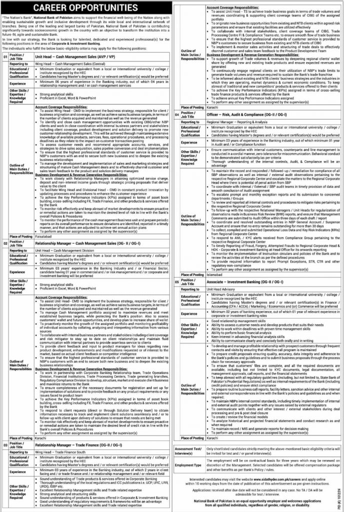 National Bank of Pakistan NBP Jobs 2024 Advertisement