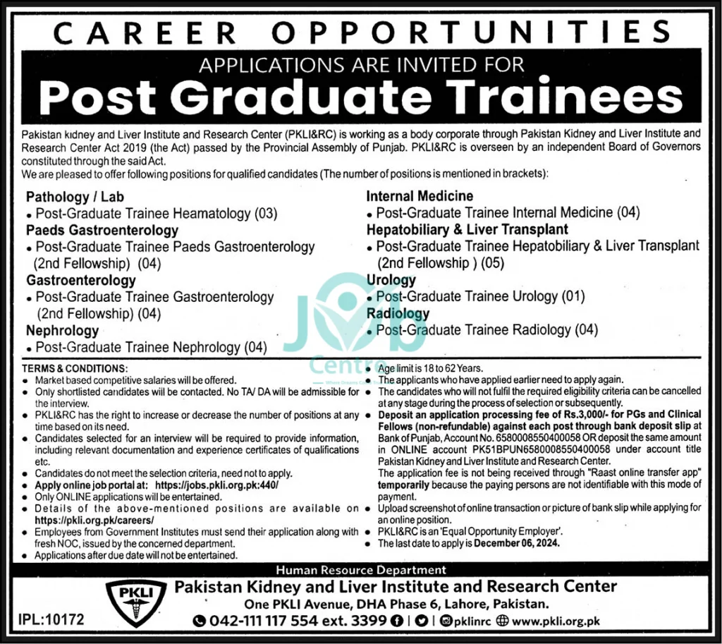  PKLI Post Graduate Trainees Jobs 2024 Advertisement