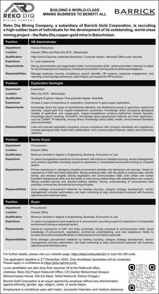  Barrick Pakistan Jobs 2025 in Pakistan Advertisement