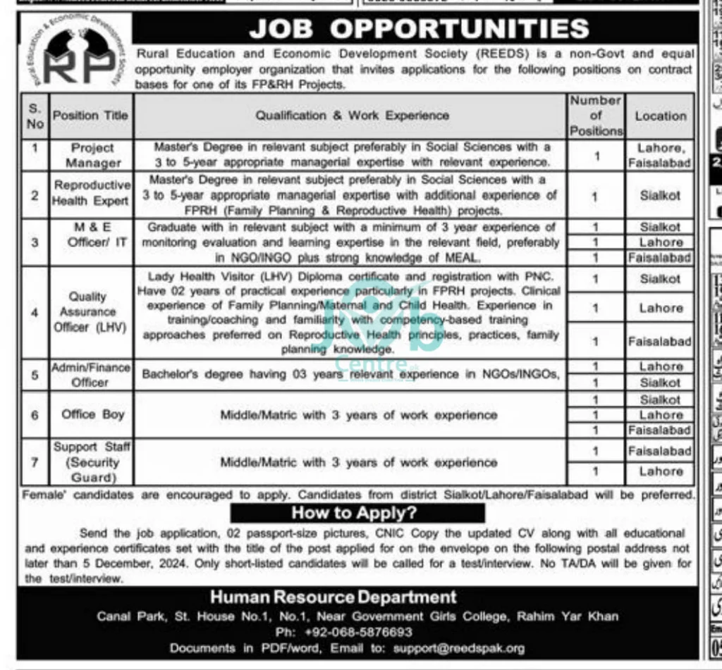 Rural Education and Economic Development Society REEDS Jobs 2024 Advertisement