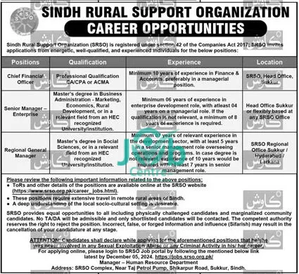 Sindh Rural Support Organization SRSO Jobs 2024 Advertisement