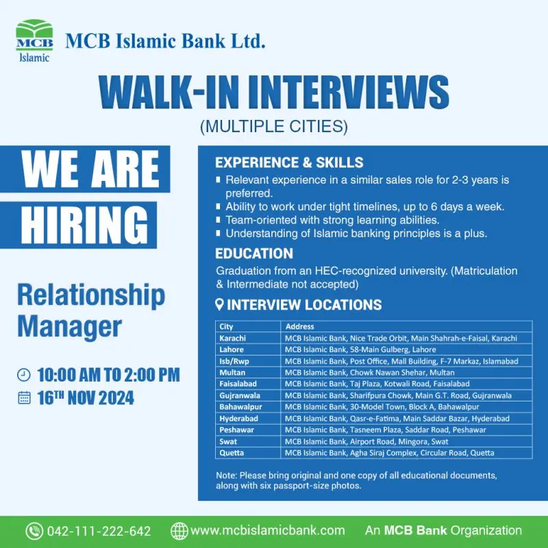 Latest MCB Bank Career 2024 Advertisement