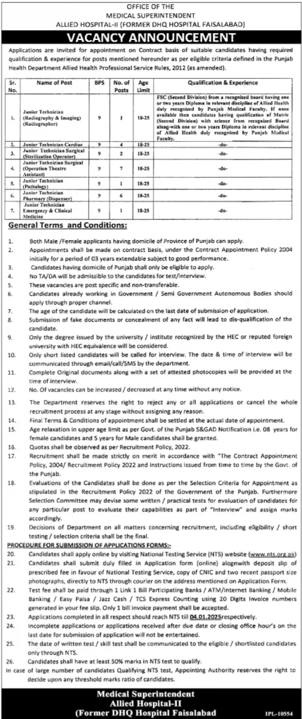 Allied Hospital Faisalabad Jobs 2025 Advertisement