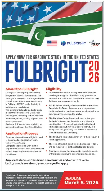 Fulbright Scholarship 2026 for Graduate Study In USA