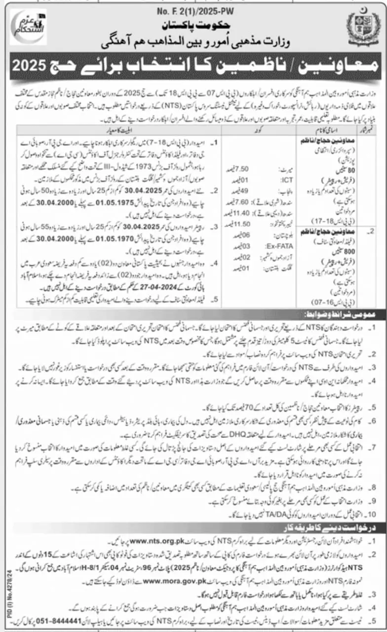 Hajj Assistants Jobs 2025 NTS Hajj Mission Jobs For 880 Vacant Positions Advertisement