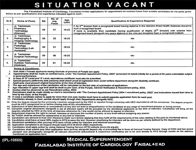 Faisalabad Institute Of Cardiology Jobs 2025 Advertisement: