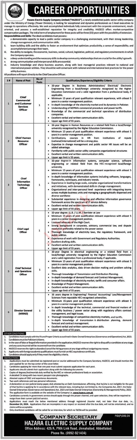 Hazara Electric Supply Company Abbottabad Jobs 2024 Advertisement