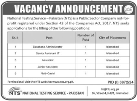 National Testing Service Pakistan Jobs 2025 Advertisement: