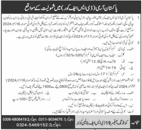 Pak Army DSF Core Balochistan Jobs 2024 Advertisement: