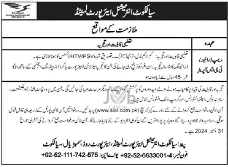 Sialkot International Airport Limited Jobs 2024 Advertisement