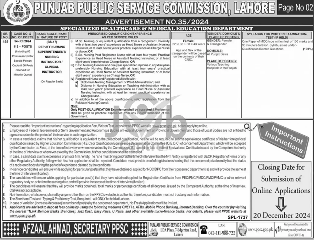 PPSC Latest Advertisement No 35 Jobs 2024 Page # 02