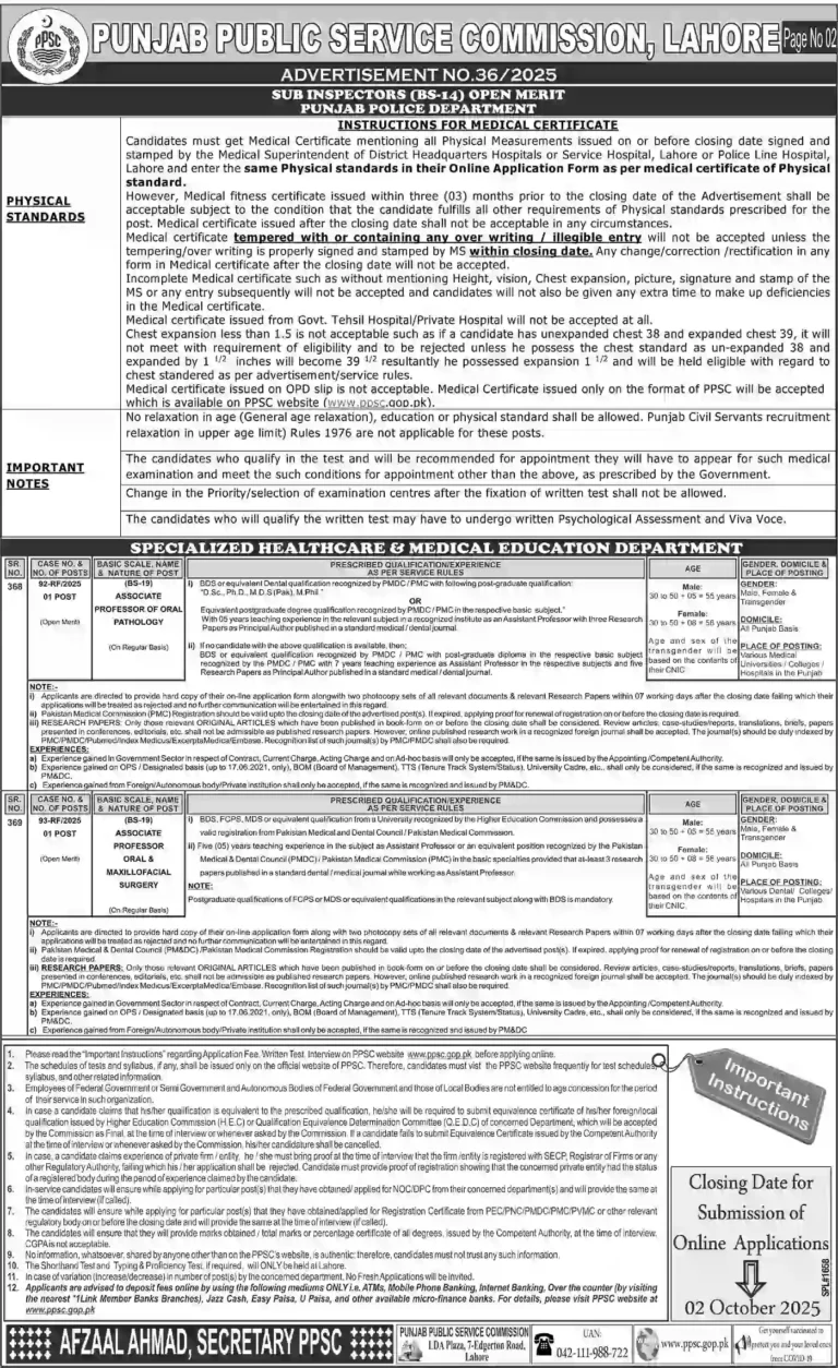 PPSC Jobs Advertisement No 36 Jobs NADRA