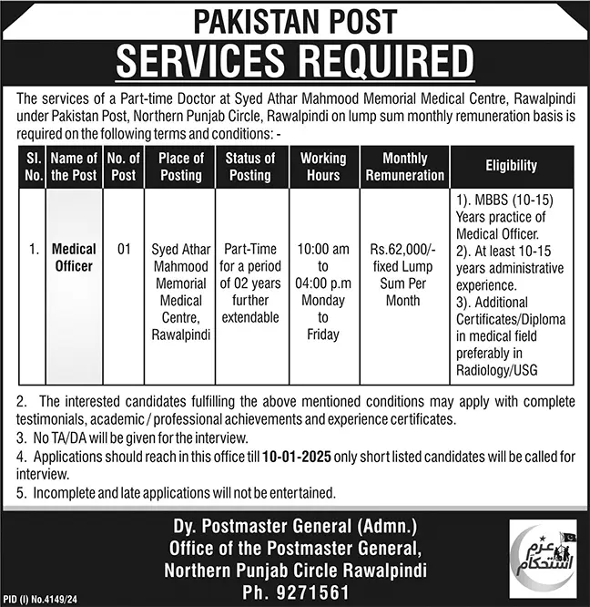 Pakistan Post Office Jobs 2025 Advertisement