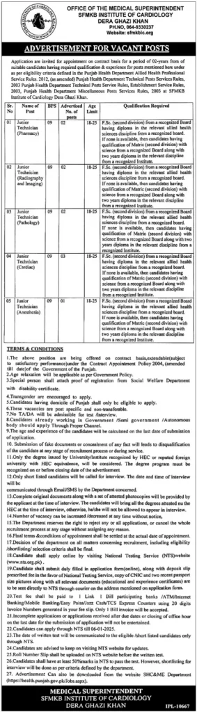 SFMKB Institute of Cardiology Dera Ghazi Khan Jobs 2025 Advertisement