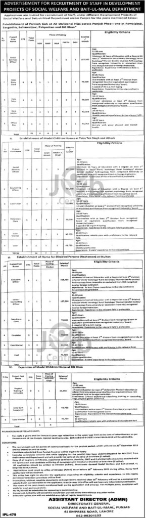 Social Welfare & Bait Ul Maal Punjab Jobs 2025 Latest Advertisement