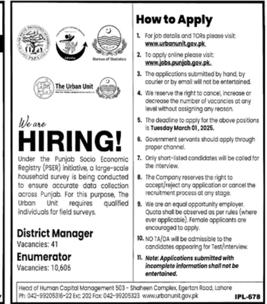 Urban Unit Jobs 2025 Today Advertisement