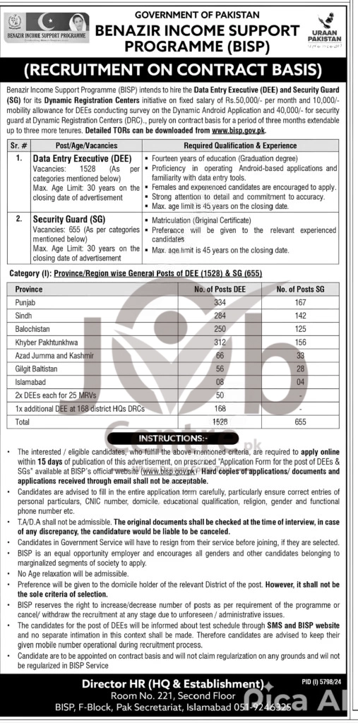 BISP Dee Jobs 2025 Advertisement