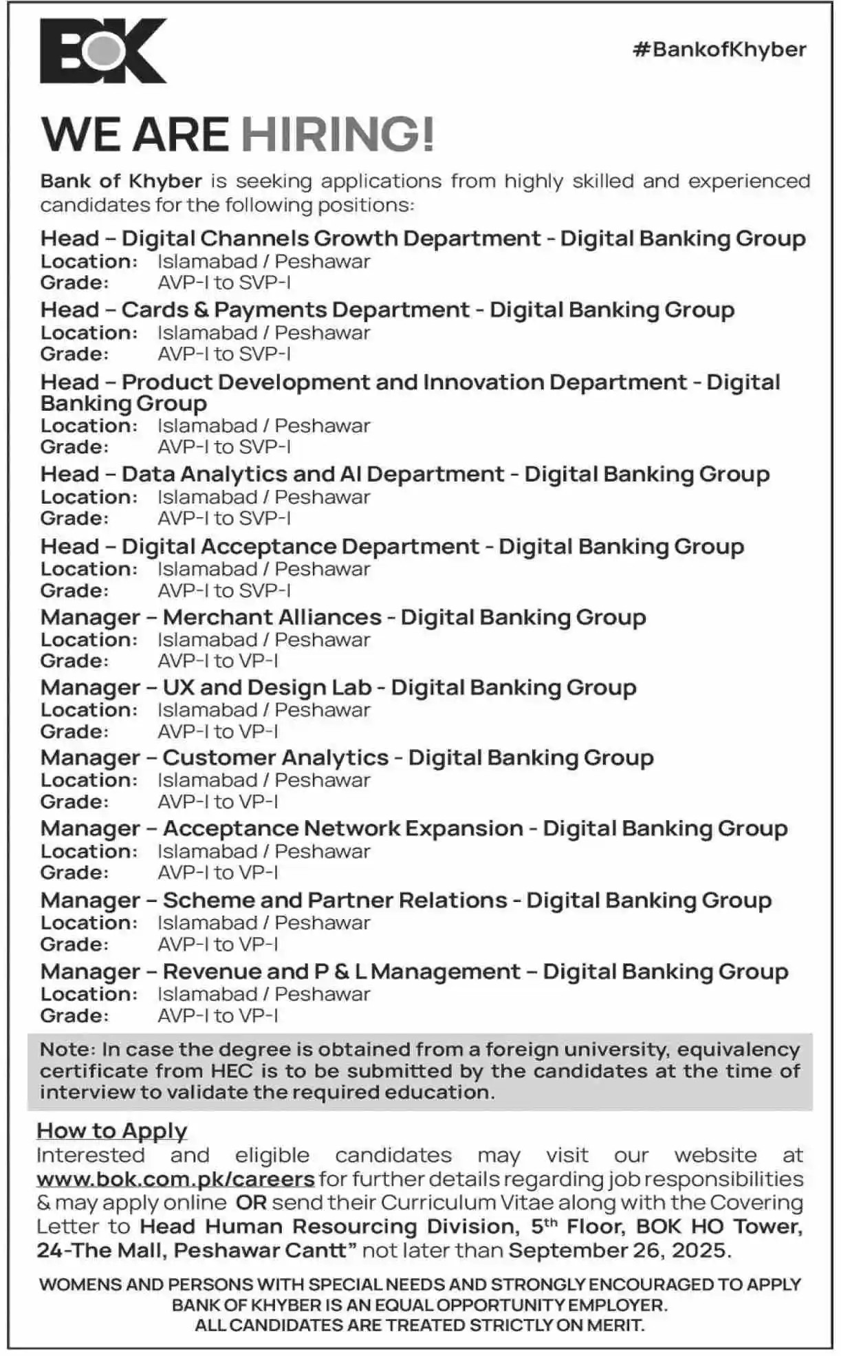 Latest BOK Recruitment 2025 Advertisement
