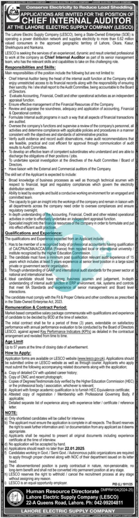 LESCO Jobs 2025 Advertisement