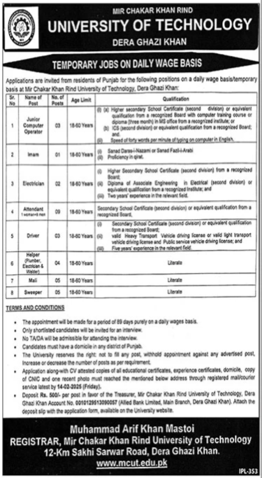 Mir Chakar Khan Rind University of Technology MCUT Jobs 2025 Advertisement