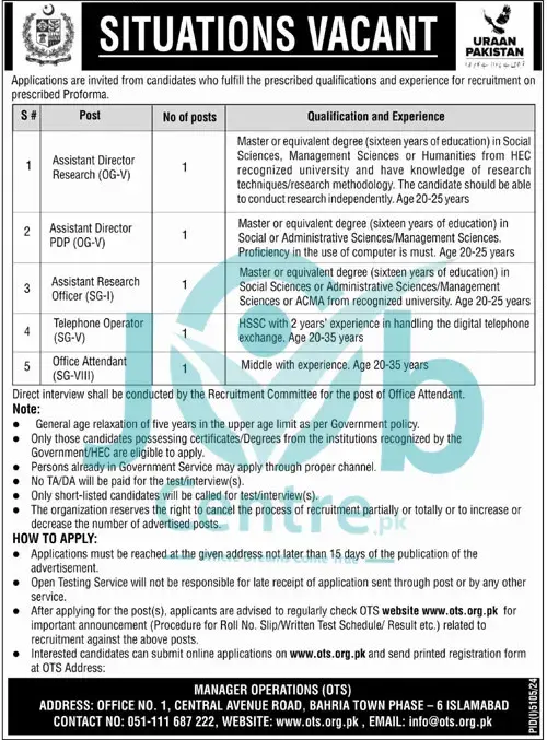 OTS Jobs 2025 Online Apply Advertisement