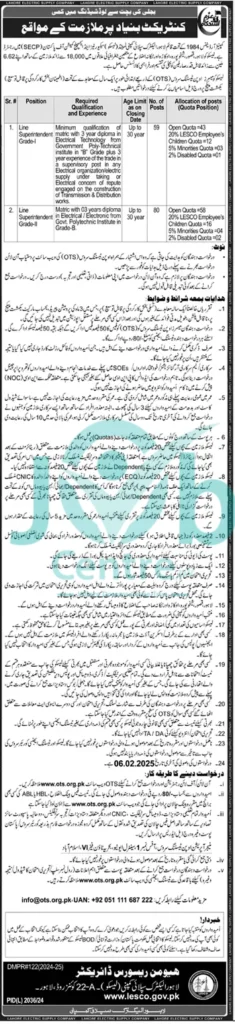 OTS LESCO Jobs 2025 Online Apply Advertisement