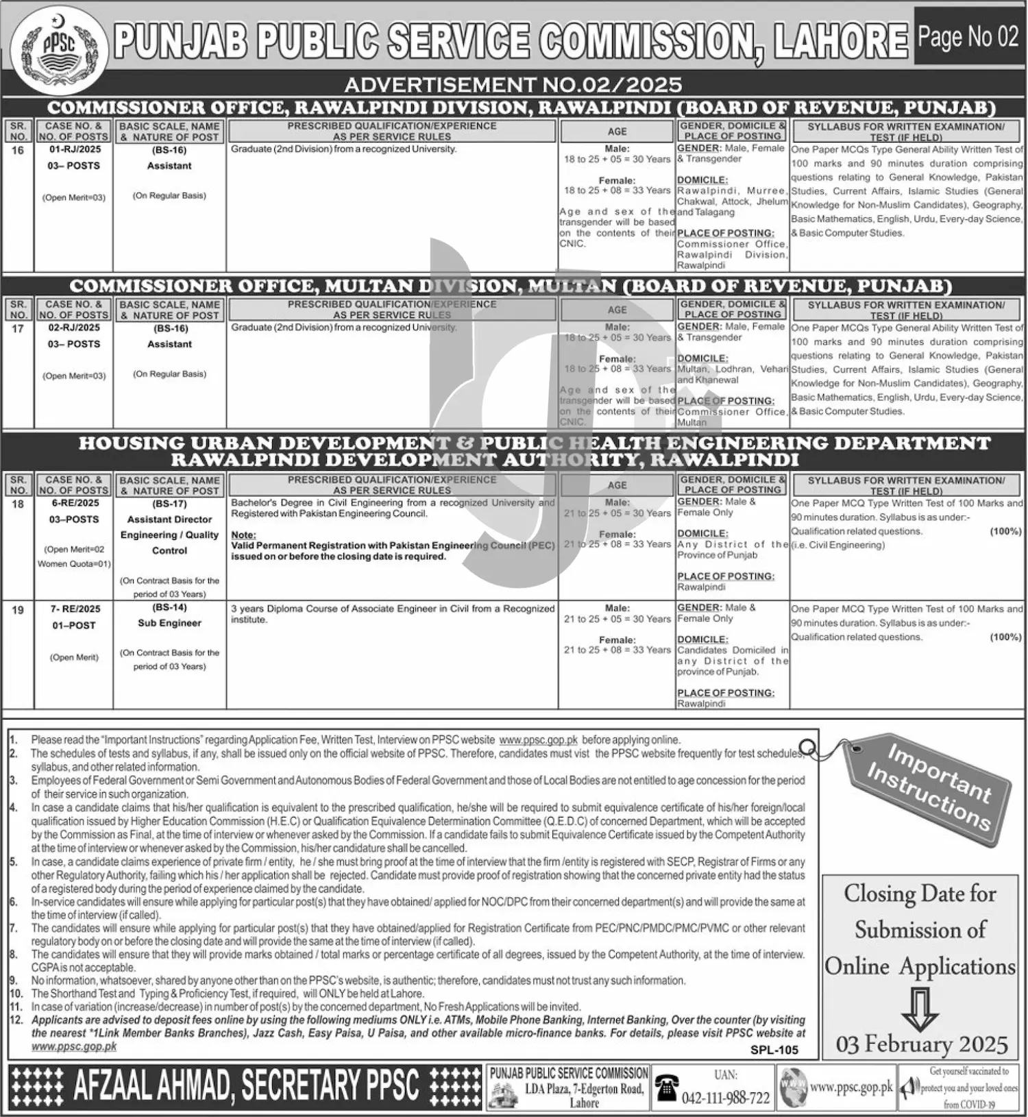 PPSC Jobs Advertisement No 02 Page 02