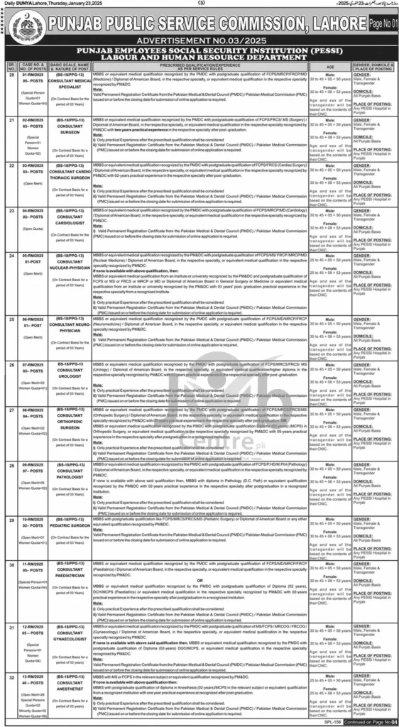 PPSC Labour and Human Resource Department Jobs 2025 Online Apply Advertisement