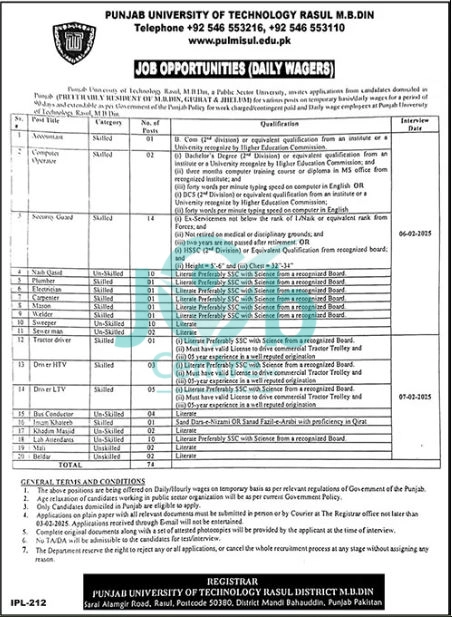 Latest PUT Rasul Jobs 2025 Online Apply Advertisement