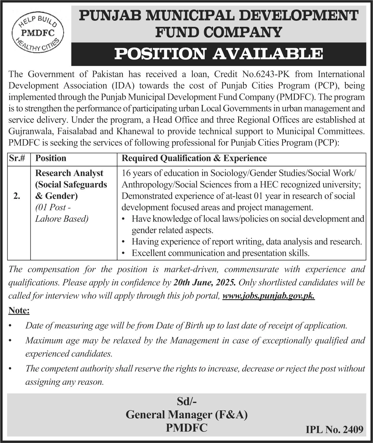 PMDFC Lahore Jobs 2025 Advertisement: