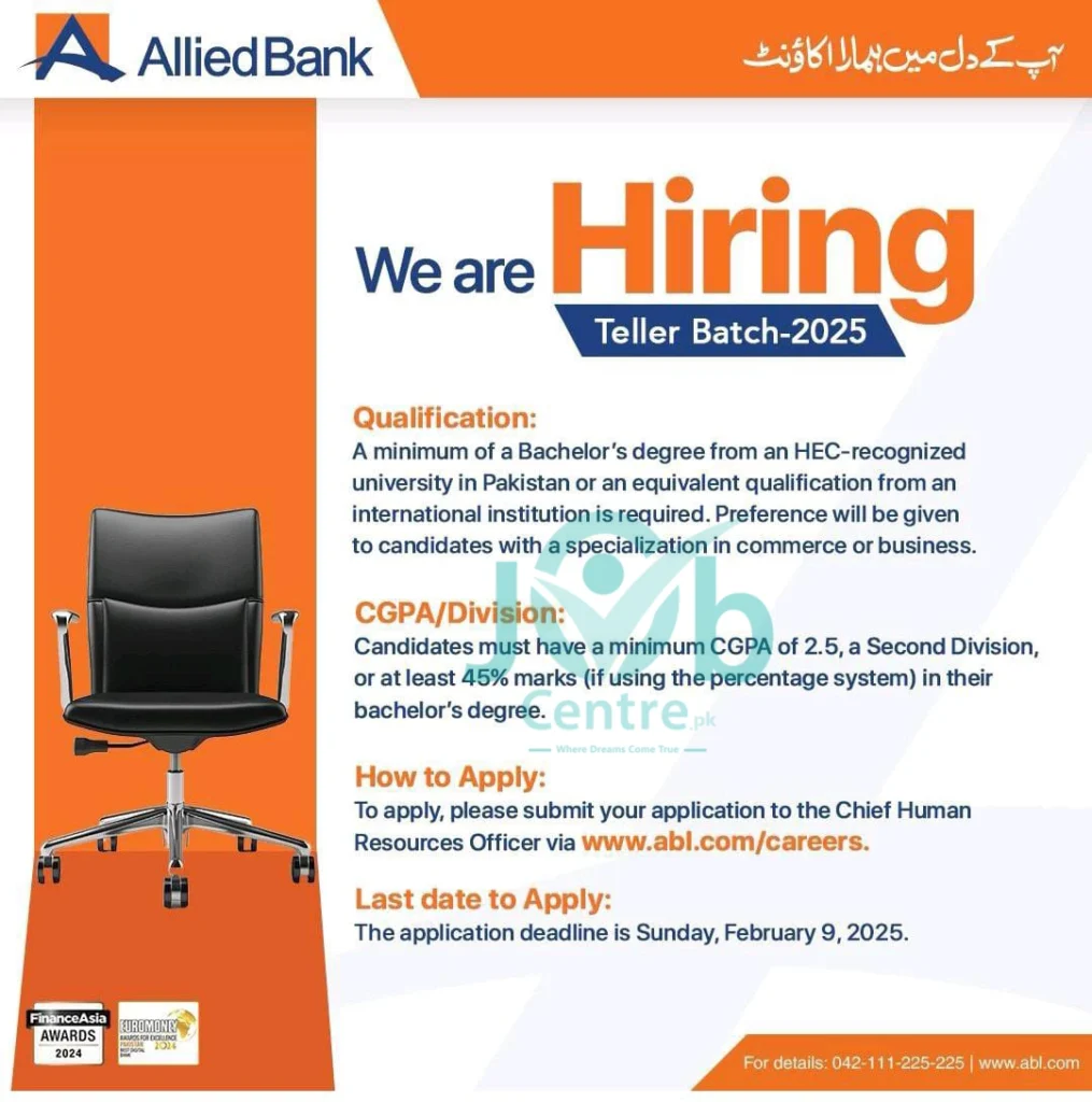 Allied Bank Teller Jobs 2025 Advertisement