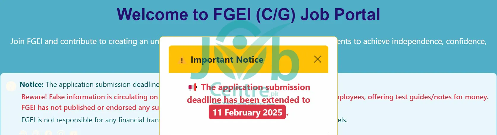 Deadline Extended For FGEI EST Jobs 2025 Advertisement