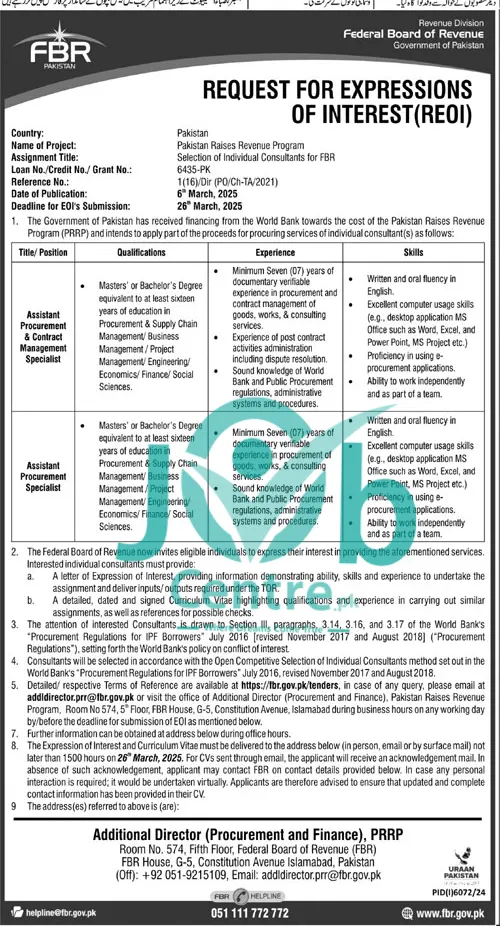 FBR Islamabad Jobs 2025 Latest Advertisement # 1