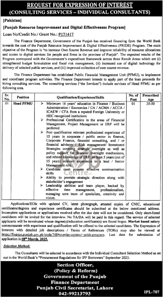 Finance Department Jobs 2025 Advertisement