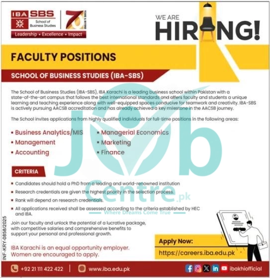 IBA Karachi Jobs 2025 Today Advertisement