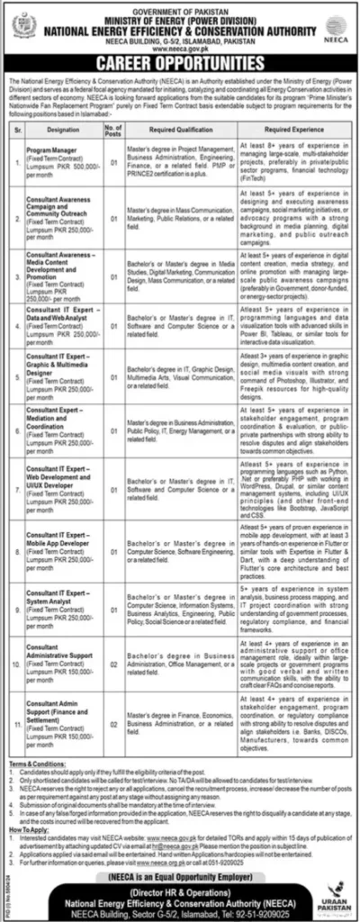 Ministry of Energy NEECA Jobs 2025 Latest Advertisement