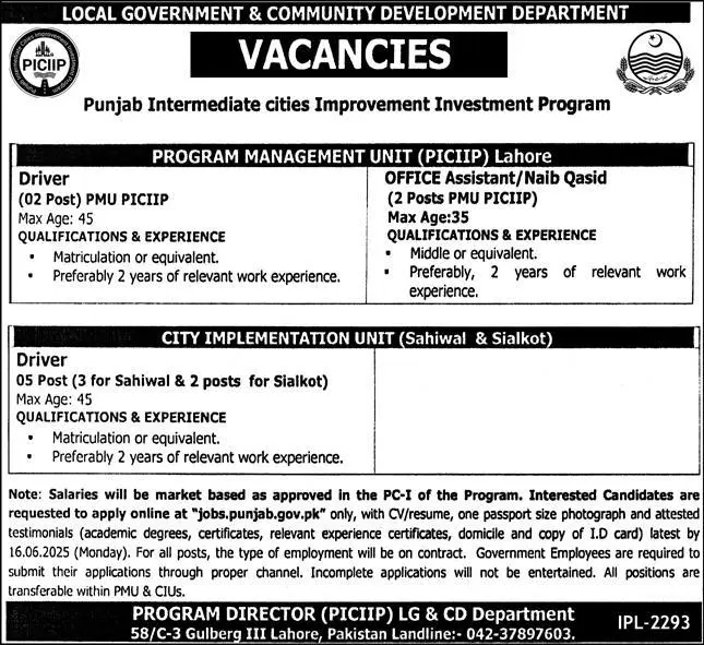 PICIIP Jobs 2025 Latest Advertisement