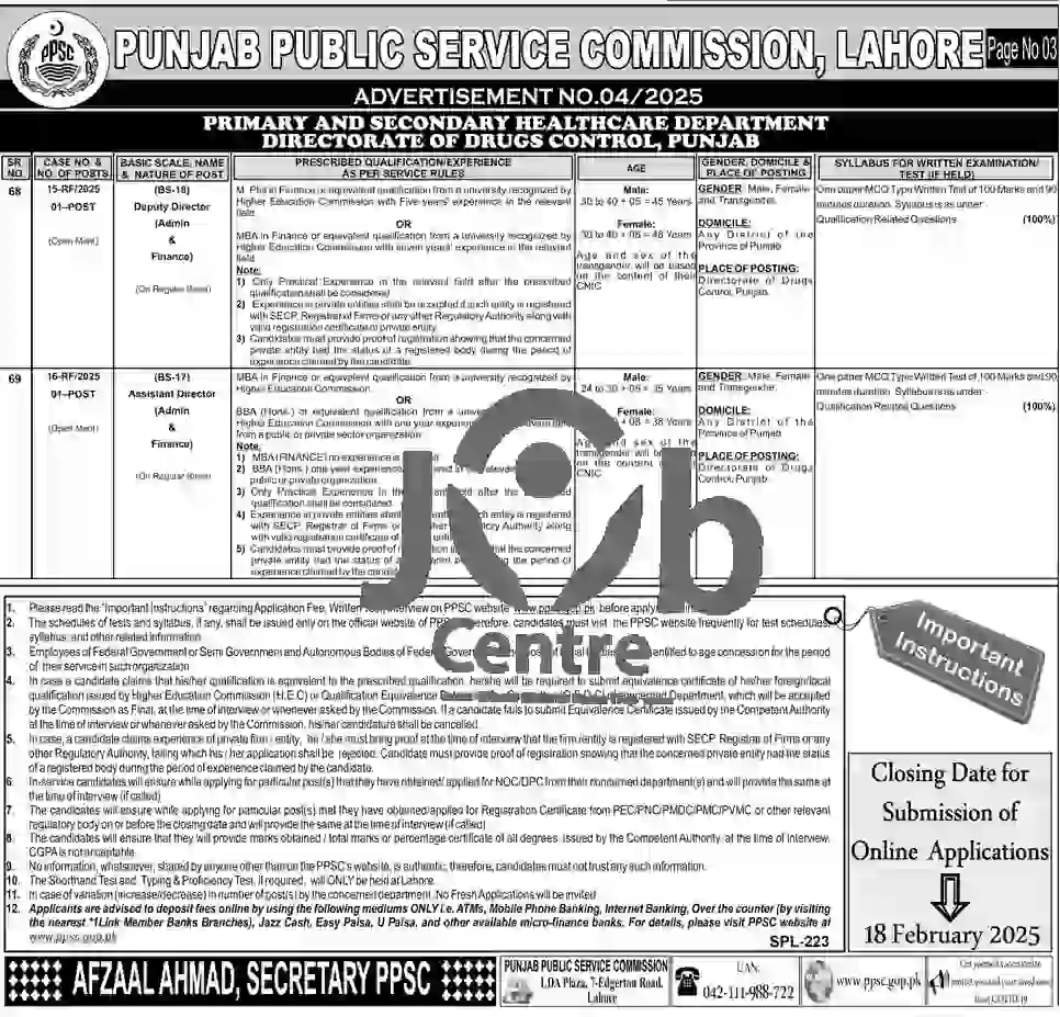 PPSC Jobs Advertisement No 042025 page 03