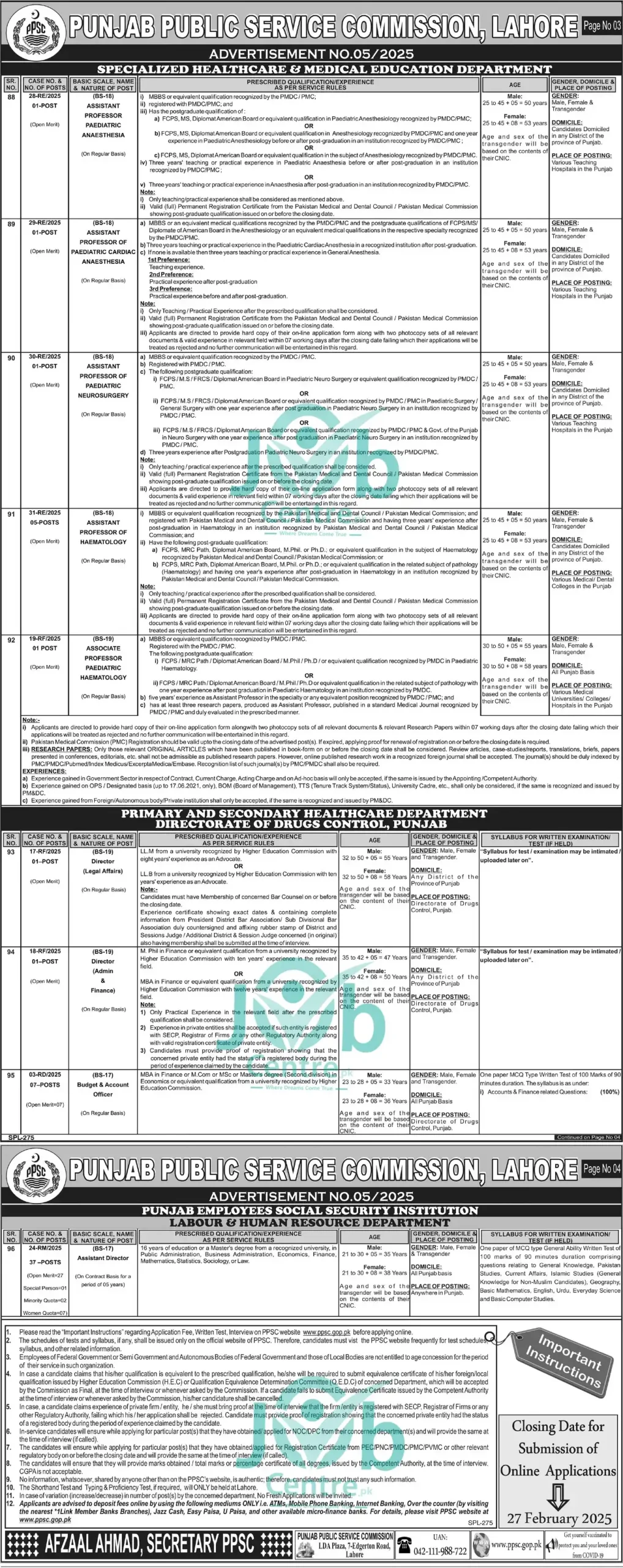 Punjab Public Service Commission PPSC Jobs 2025 Advertisement: 