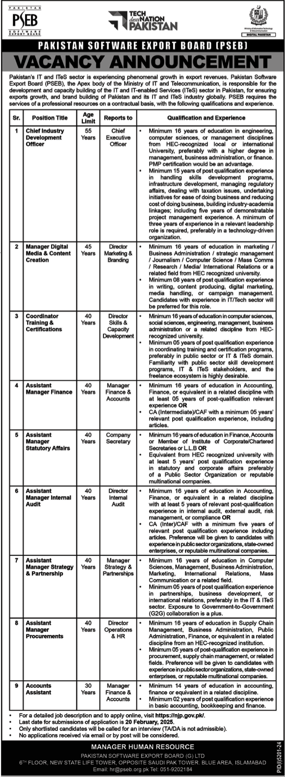 PSEB Islamabad Jobs 2025 Advertisement